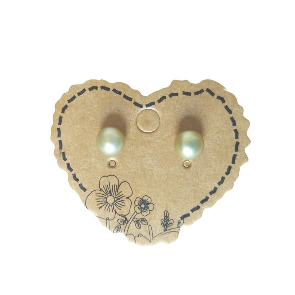 4mm Freshwater Greenish Pearl Stud Earrings Sterling Silver 925 Post Signed H